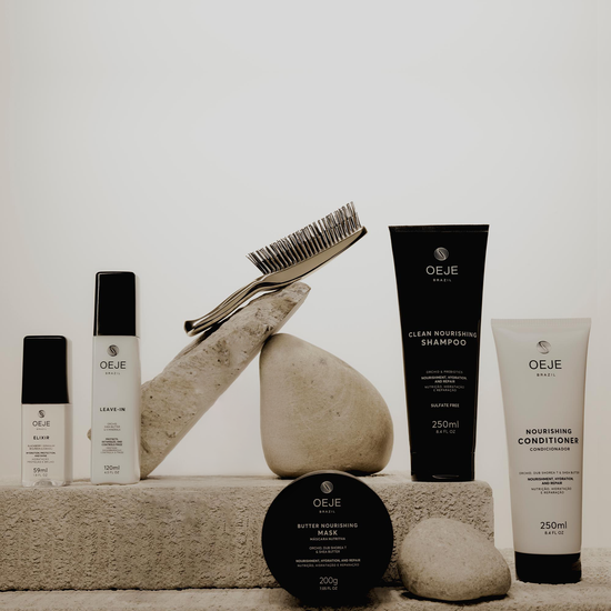 Oeje Brazil Kit Ritual - Shampoo 250ml + Condicionador 250ml + Máscara 200g + Leave in 120ml + Elixir 59 ml + Escova