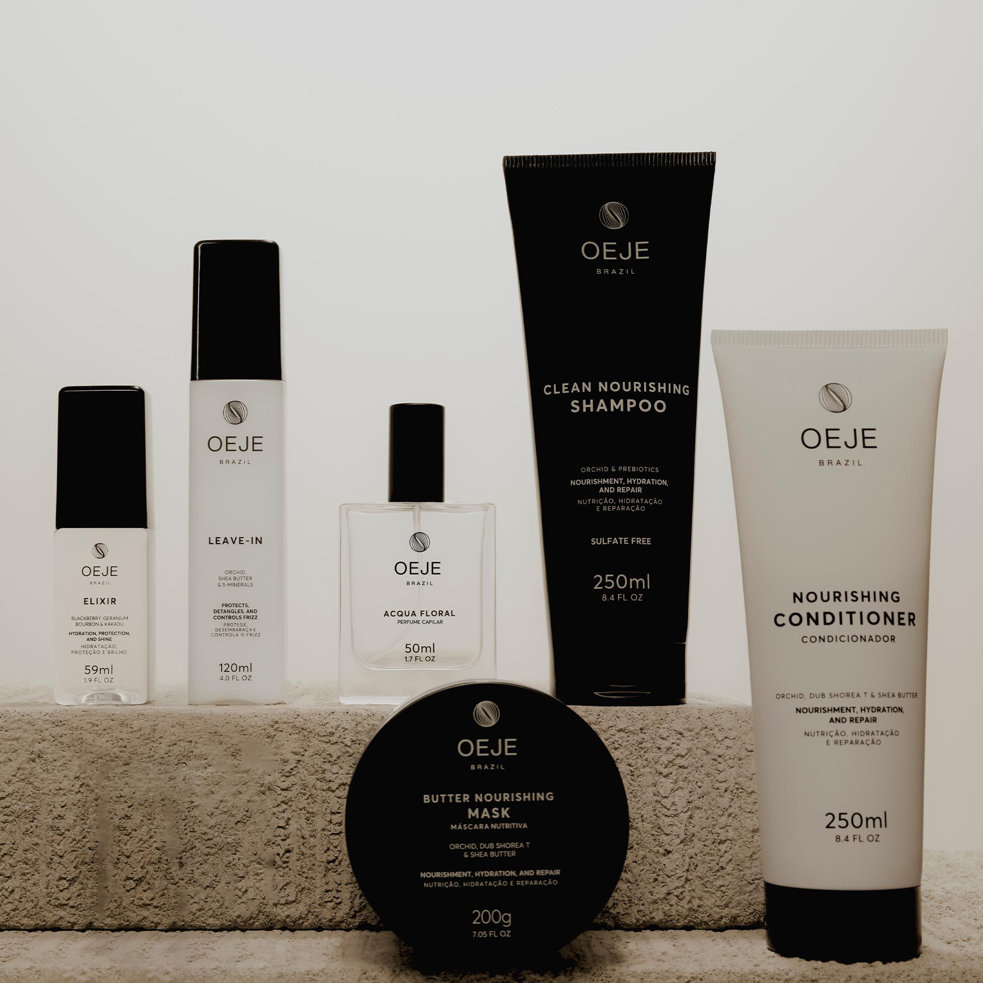 Oeje Brazil Kit Sense Shampoo 250ml + Condicionador 250ml + Máscara 200g + Leave-in 120ml + Elixir 59 ml + Perfume 50ml