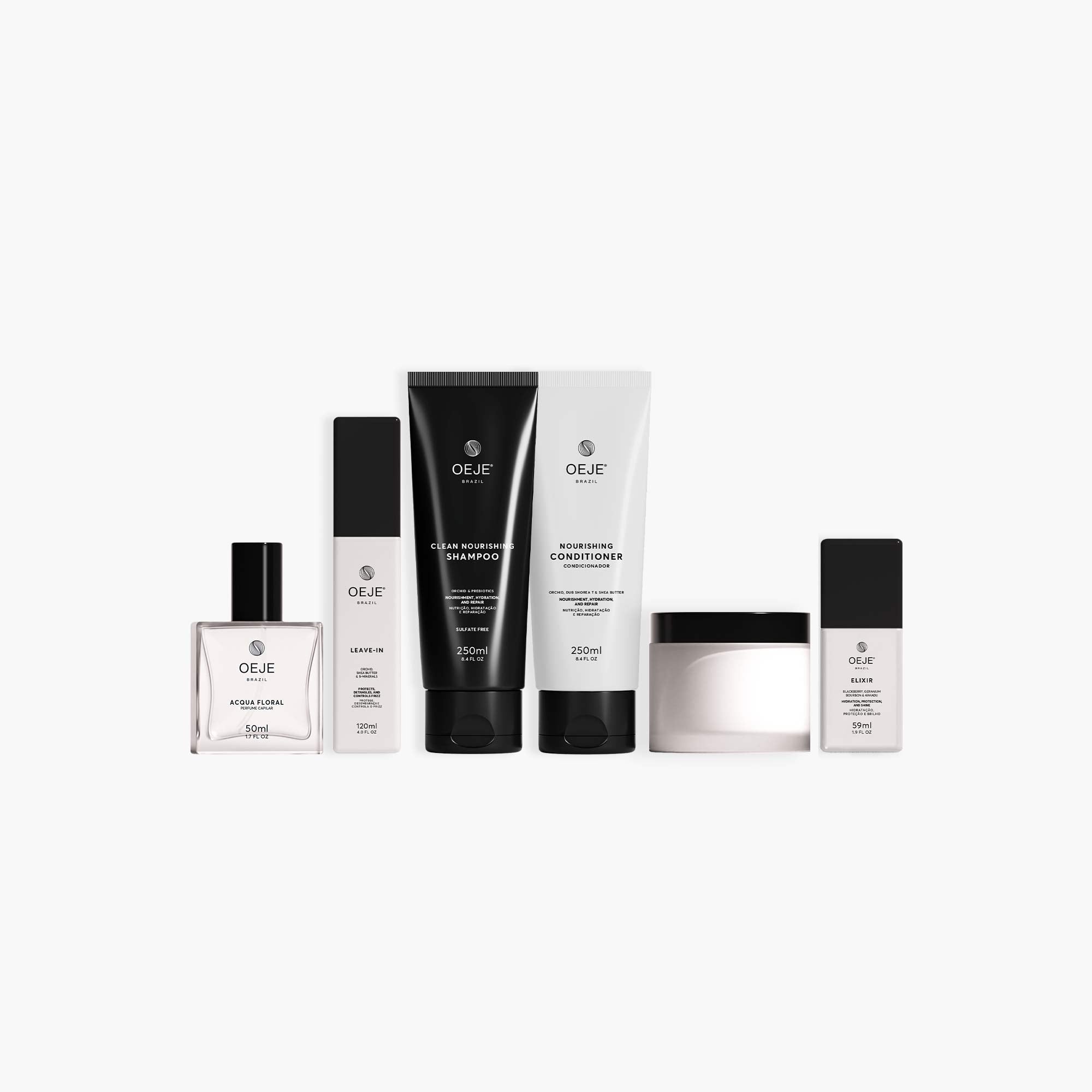 Oeje Brazil Kit Sense Shampoo 250ml + Condicionador 250ml + Máscara 200g + Leave-in 120ml + Elixir 59 ml + Perfume 50ml